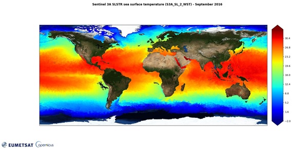 Global SST map (September 2016) derived from Sentinel-3A/SLSTR data