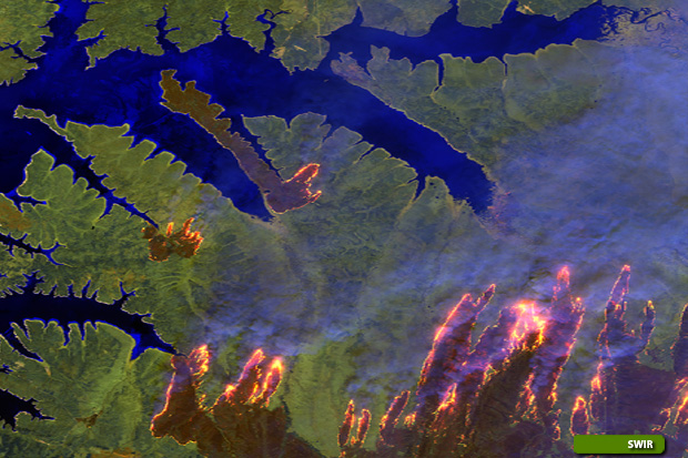 Sentinel-2 SWIR view of wildfires